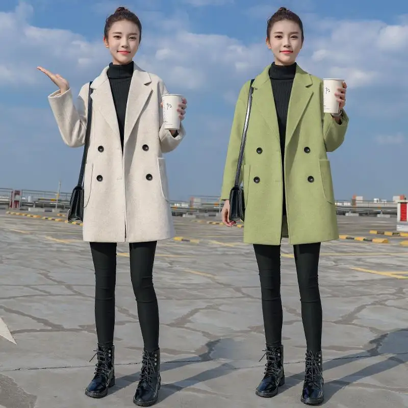 معطف صوف نسائي متوسط الطول لخريف وشتاء 2025 وصل حديثًا معطف تويد سميك ودافئ على الطراز الكوري #2