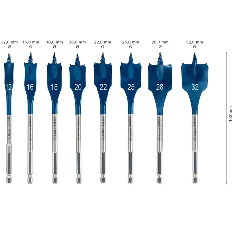 Juego de brocas de impacto para taladro Bosch 2608902111 Expert SelfCut Speed Spade, 12-32 mm, 8 piezas, accesorio para taladrar madera