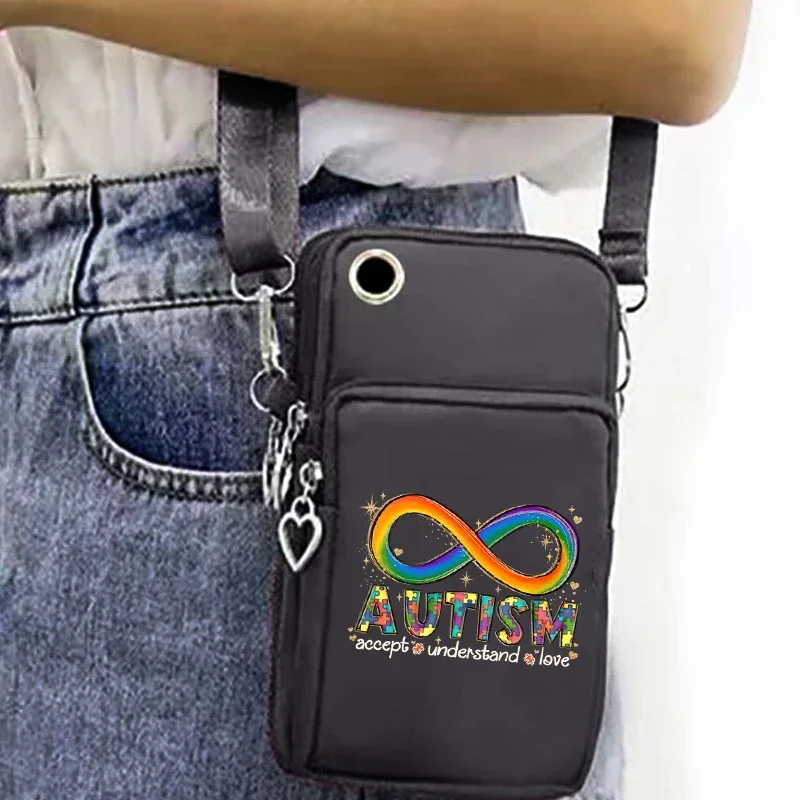 Autism Awareness Unisex Purses Vintage Mini Phone Bag for Iphone Etc Accept and Understand Love Print Headphone Bag for Teen