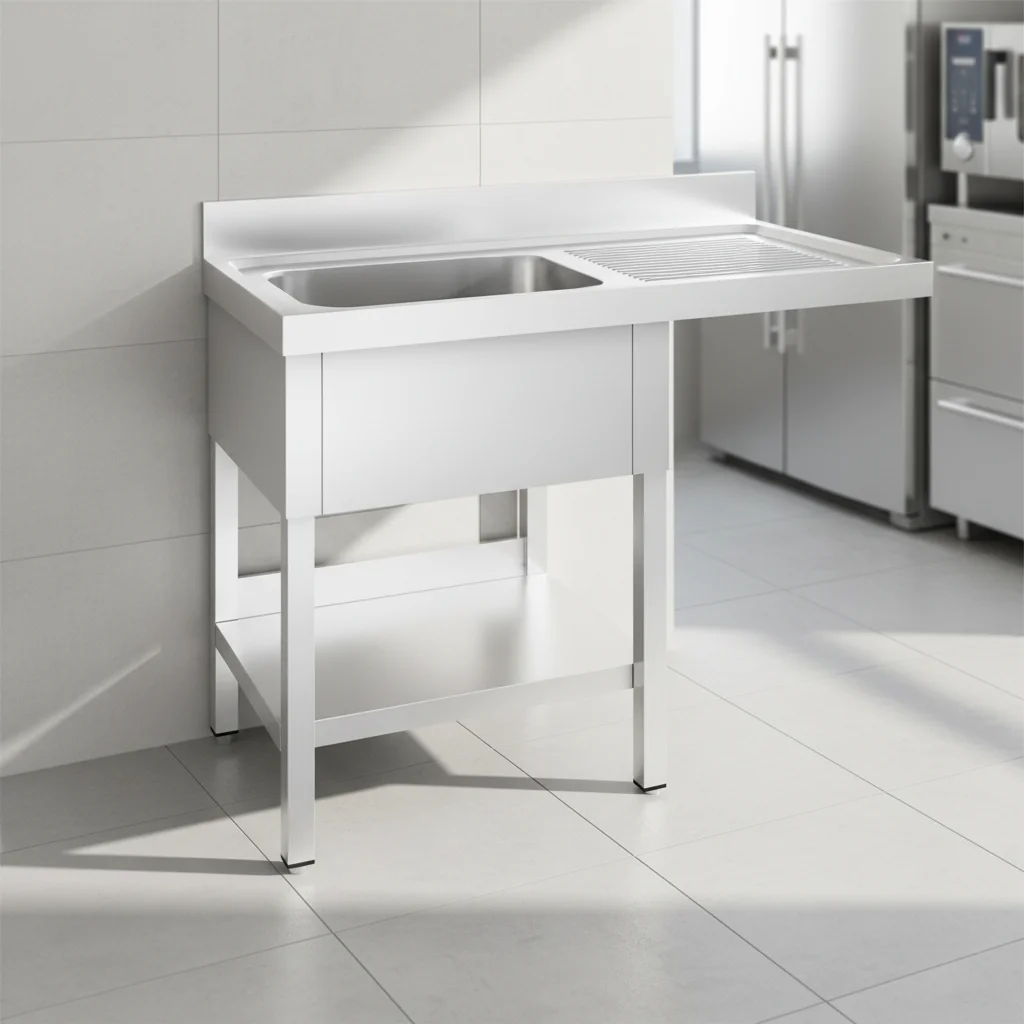 European Design High Quality Stainless Steel 304 Polished Finish Heavy-Duty Capacity Single Bowl Kitchen Sink with Drainboard