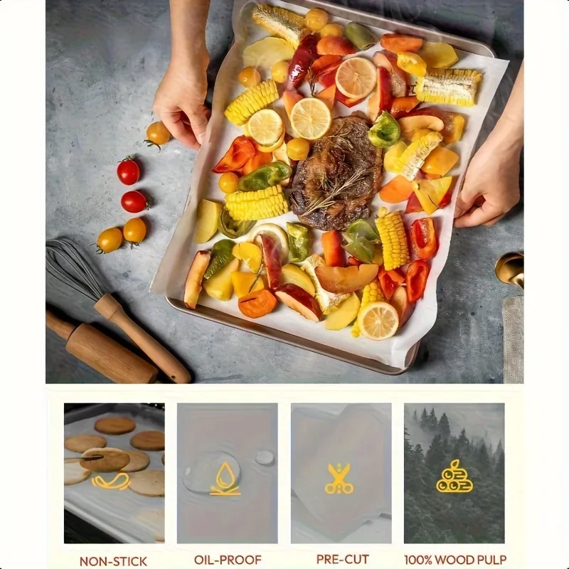 Precut Non-Stick Parchment Paper Sheets - Pre-Cut Baking & Grilling s, Oil-Proof Baking Liners for Air Fryer, , Steaming,