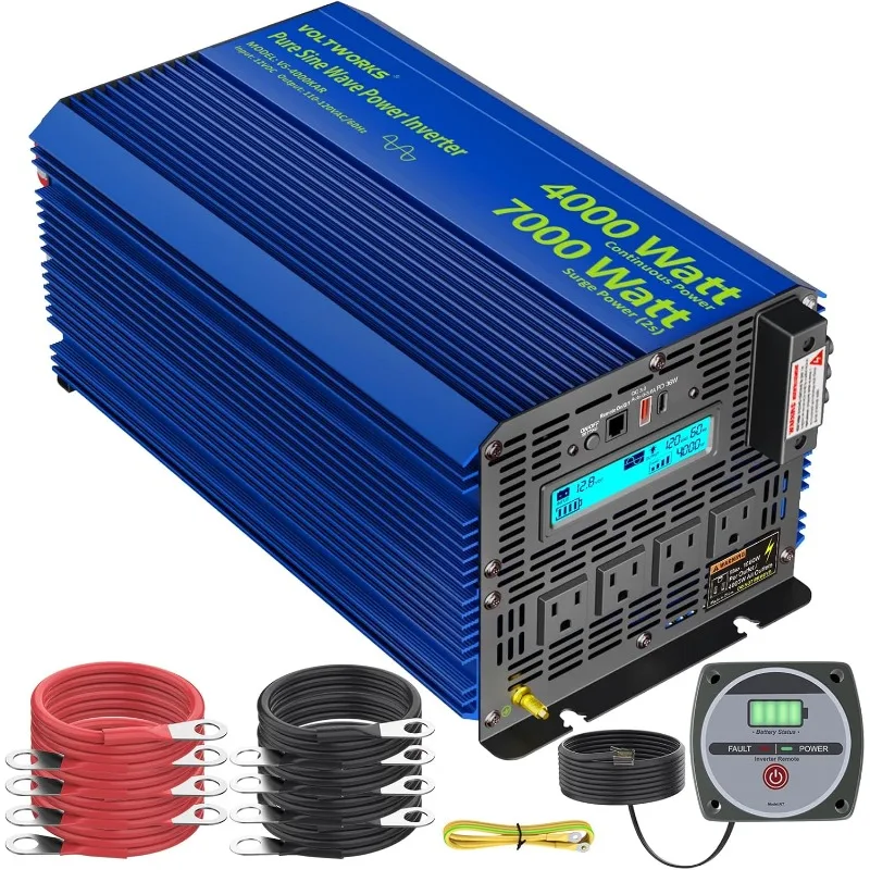 Power Inverter 4000 Watt Pure Sine Wave Inverter 12V to 110V 120V AC, 7000W Surge Peak Power for 2 Seconds, 2024 New Invention