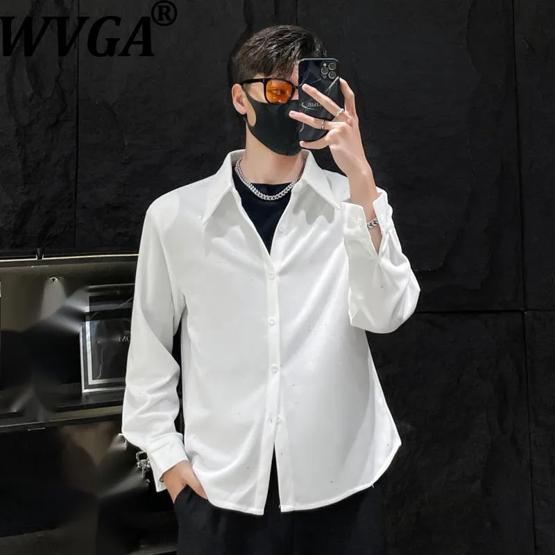 WVGA Spring Autumn New Men Starry Sky Gold Stamping Sequin Trendy Long Sleeve Shirt Niche Chic Casual Padded Shoulder Top W16033