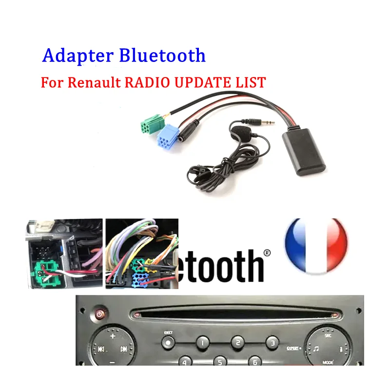 Bluetooth Handsfree Microphone Audio Music AUX Adapter for RENAULT CLIO TWINGO MEGANE Kango Update list CD Radio