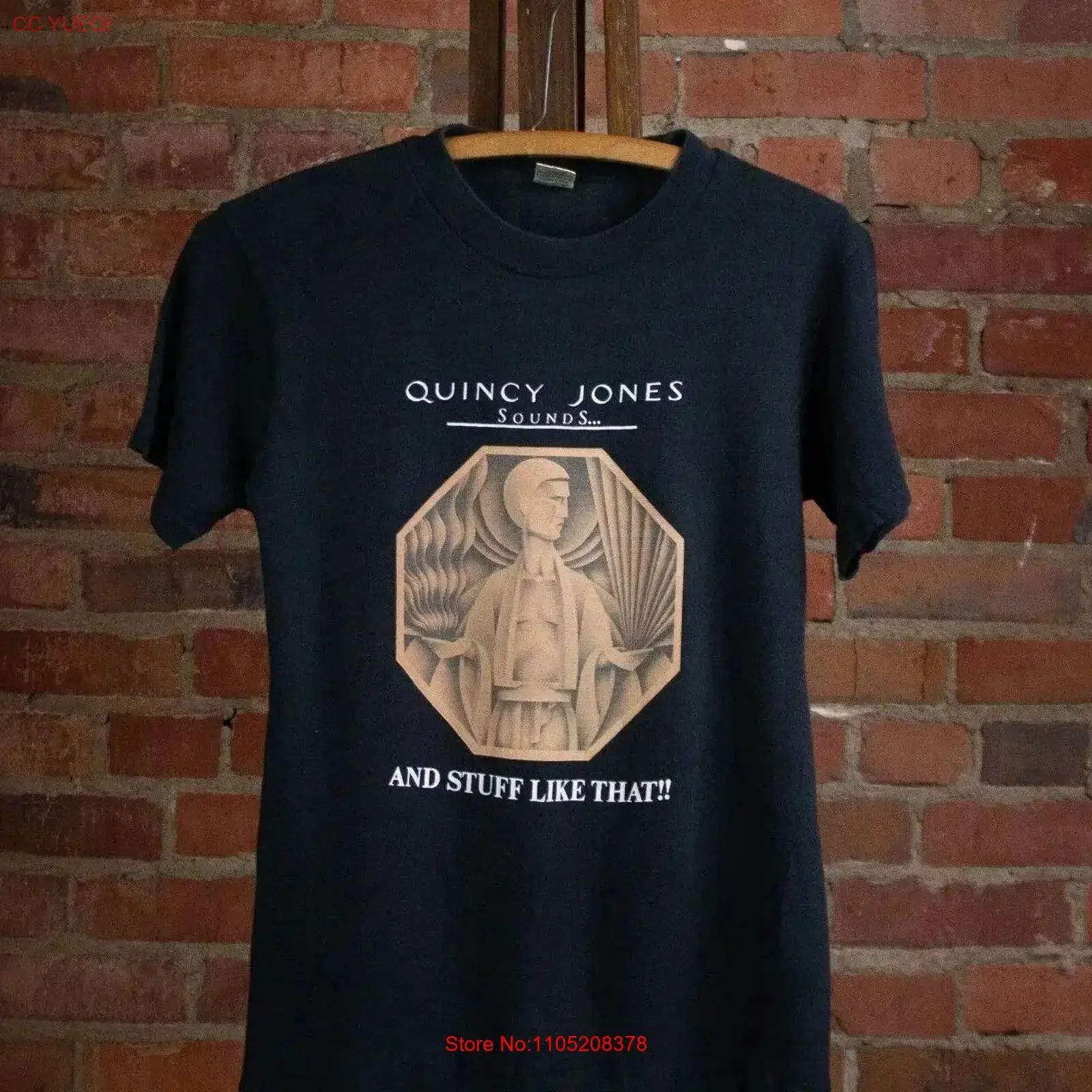 تي شيرت Quincy Jones Productions الترويجي 1978 أسود L92650 قميص مريح مغسول عتيق للارتداء اليومي أوم