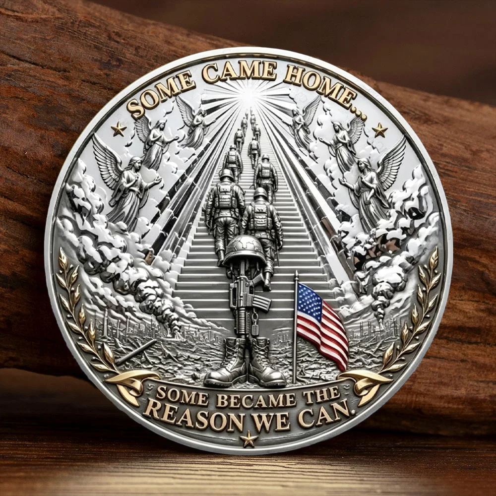 Patriotic US Veteran Silvery Plated Challenge Coin Always Remember Soldier Boots Angel Souvenir Coin Gift for Veteran Collectors