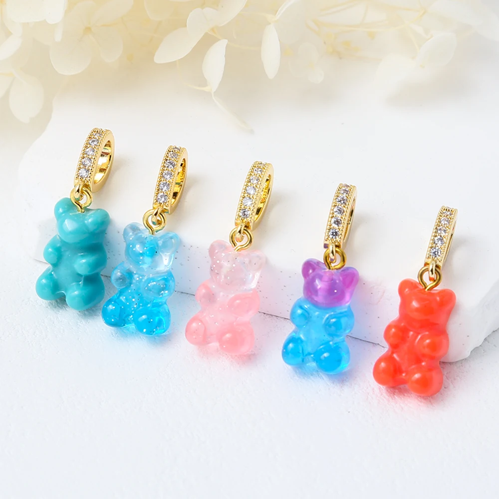 2Pcs 3D Gummy Resin Bear Charms Gradient Cartoon Candy Bear Shaped Pendants for DIY Jewelry Bracelet Nacklace Making Supplies