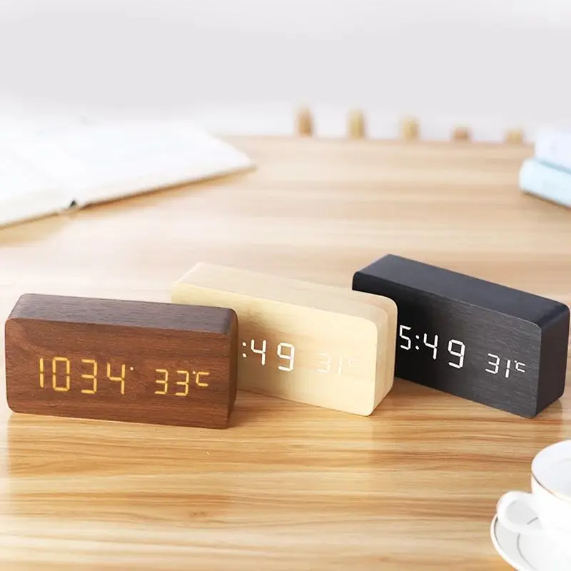 Wooden Digital Alarm Clock with Temperature 5