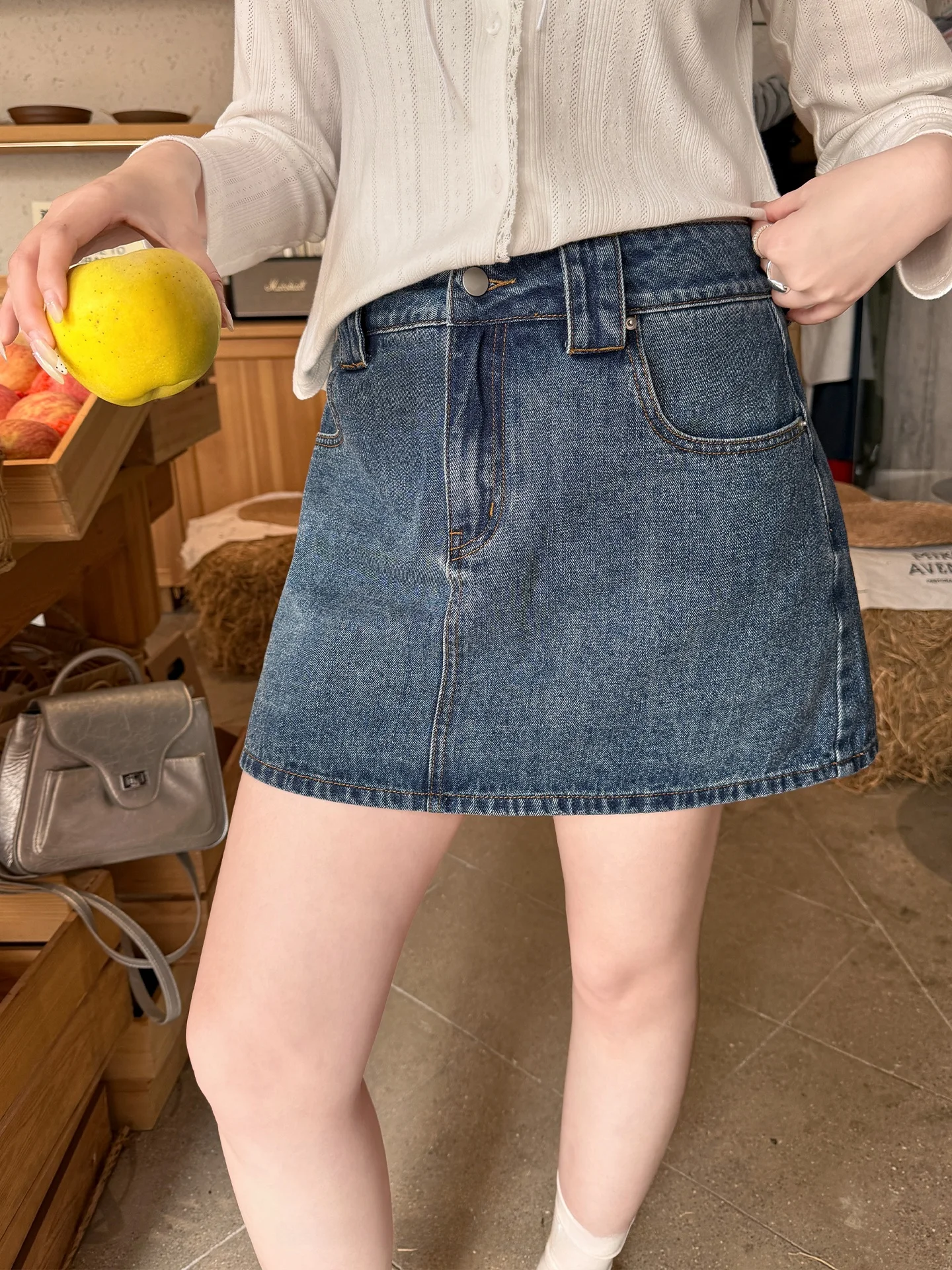 

High Waist A-Line Denim Skirt Spring Rhythm New Arrival Casual Cotton Polyester Regenerated Cellulose Fiber ape