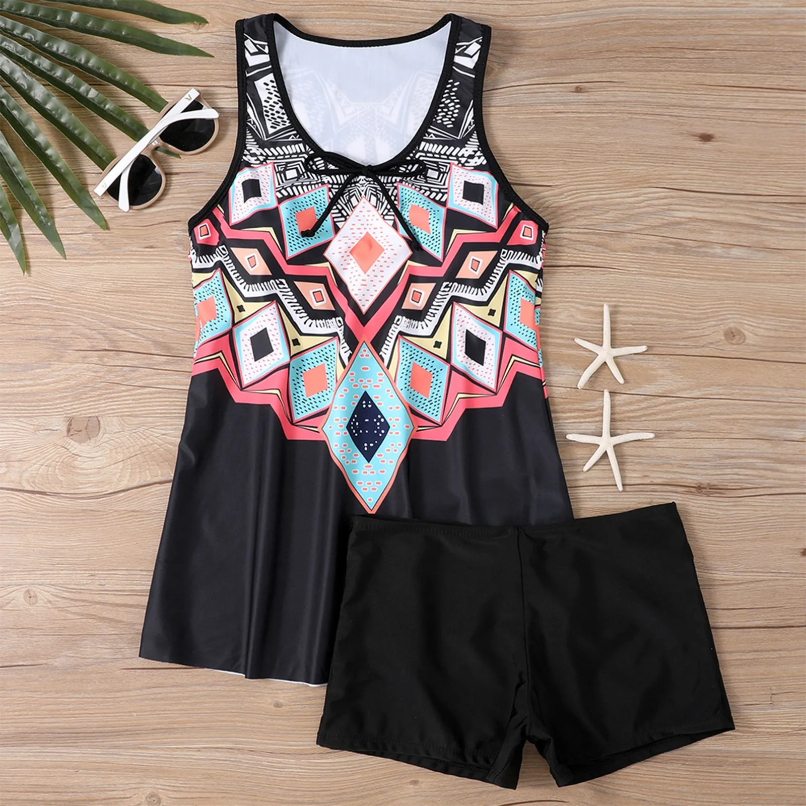 حجم كبير المرأة انقسام بيكيني ملابس السباحة مثير سليم صالح مطبوعة حبال سبليت سراويل بوكسر المايوه المحافظين قطعتين ملابس السباحة