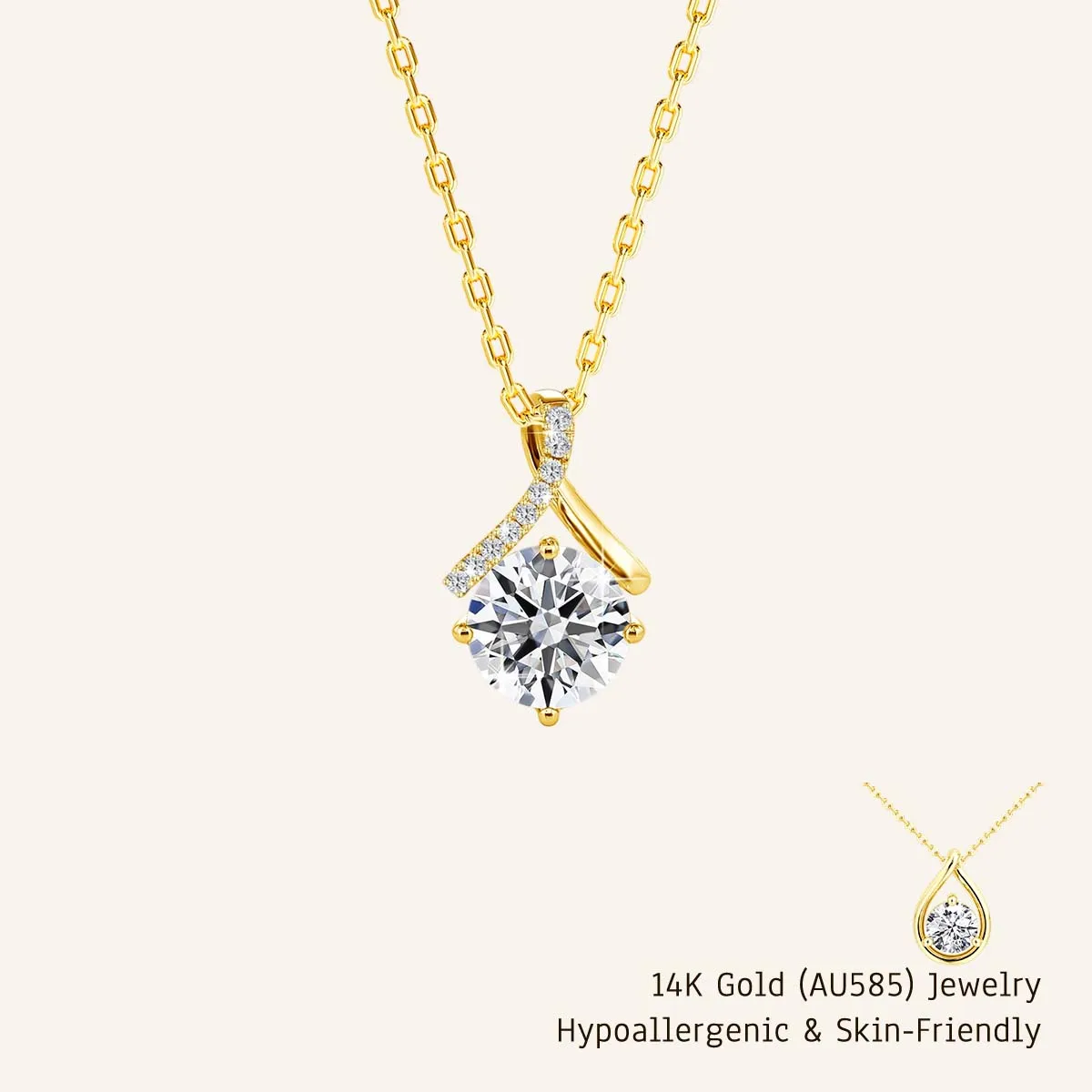 

14K Gold Necklace Chain 1ct VVS1 D Color Twist Solitaire Moissanite Diamond Pendant Certificate Engagement Fine Jewelry for Girl