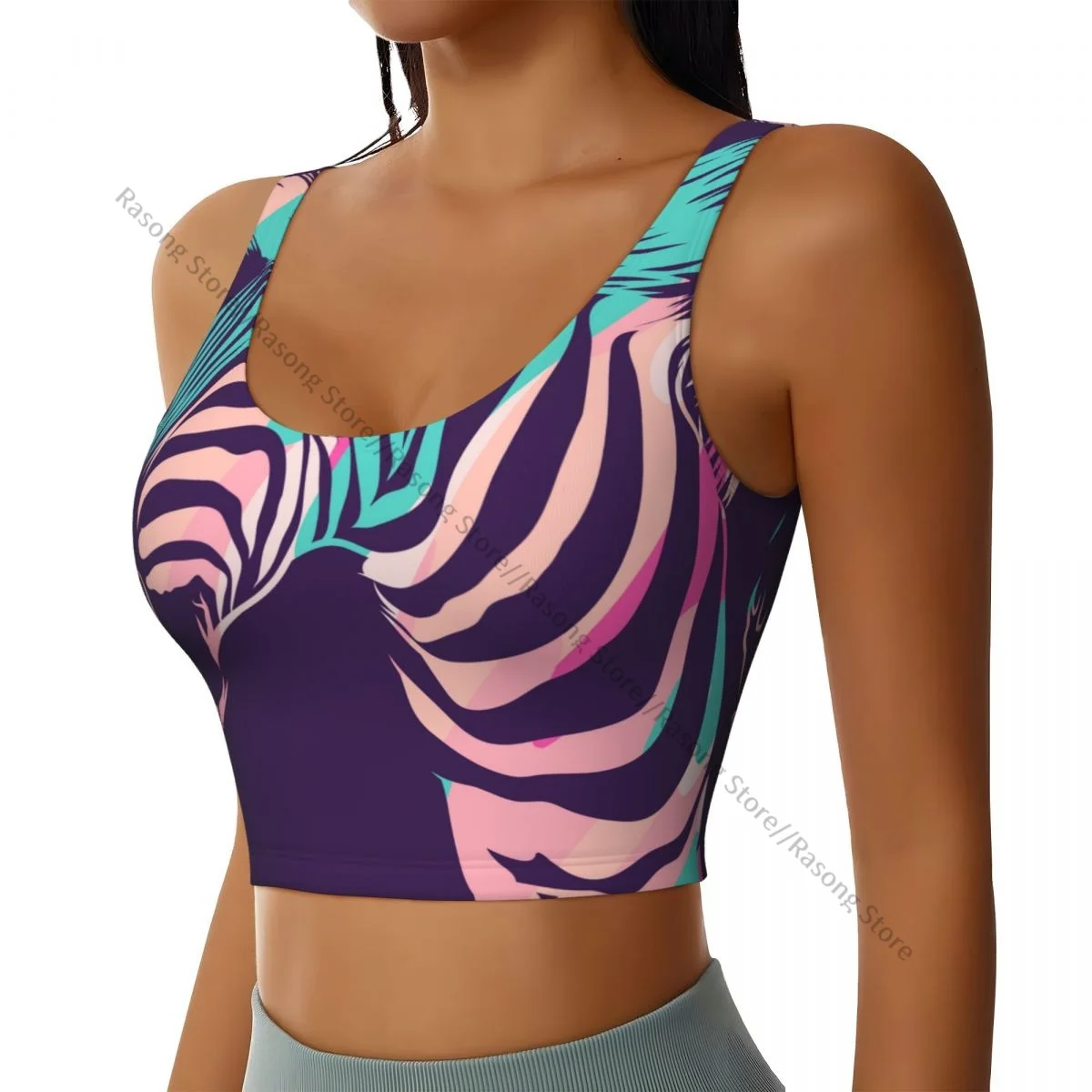 Vrouwen Sexy Sportvest Kleurrijke Zebra Dier Vrouwelijke Streetwear Sport Lingerie Tee Crop Top