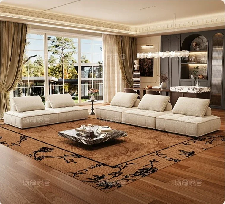 Italian Minimalist Living Room High-end Small Apartment Module Tofu Block Fabric Sofal16