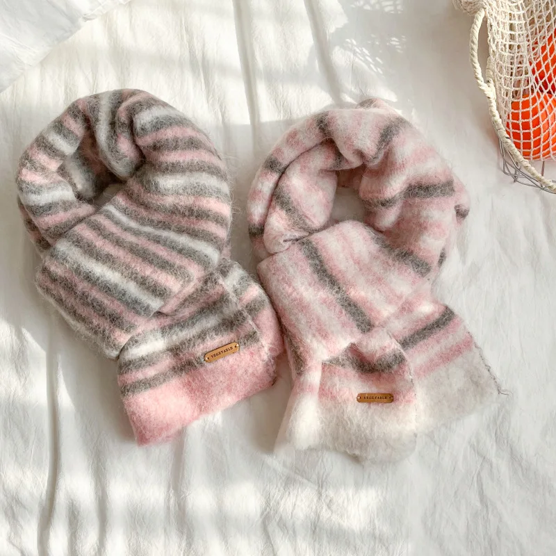 Thickened cashmere in winter, cold-proof, warm, comfortable and breathable scarf, simple and versatile striped jacquard