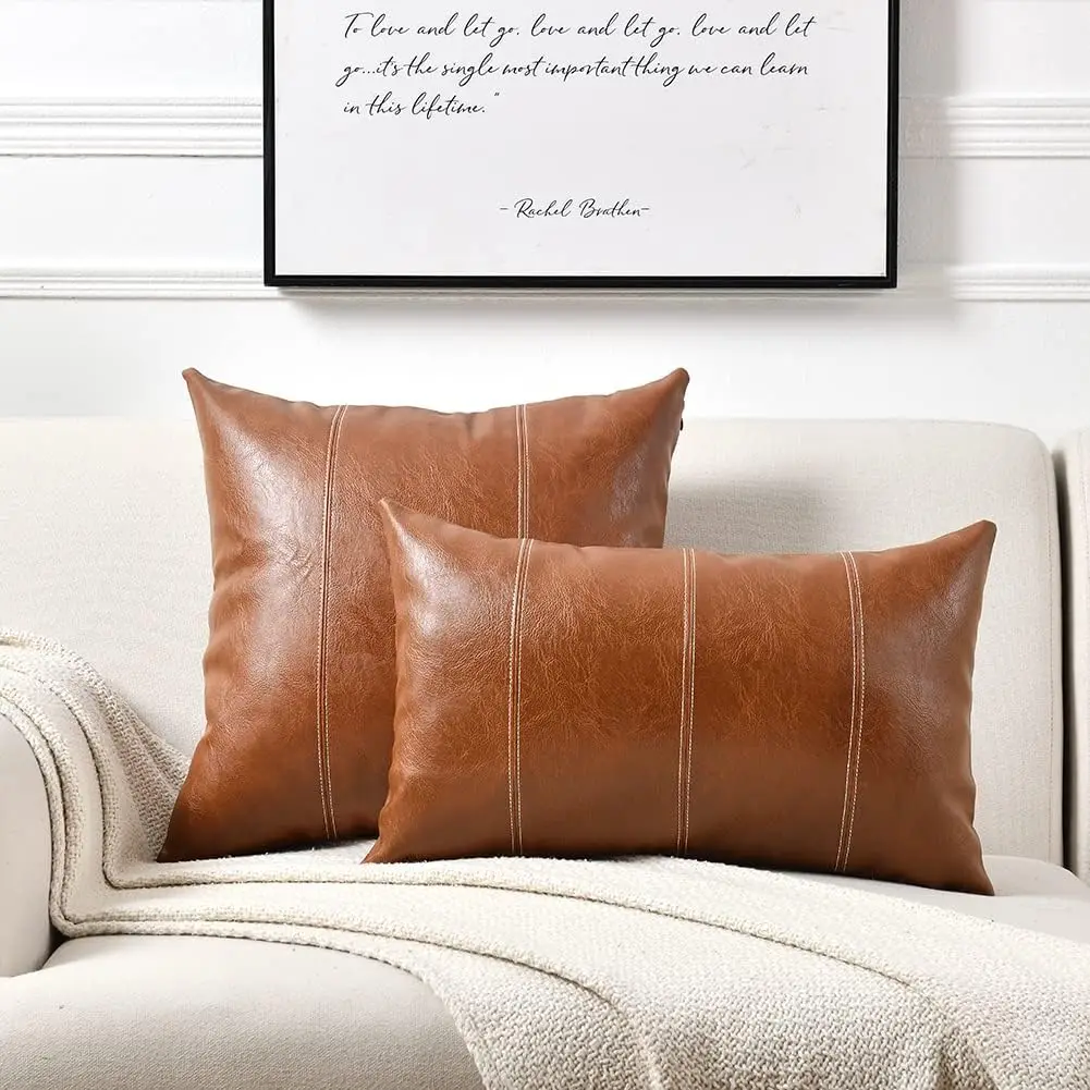 1pc Faux Leather Throw Pillow Covers Thick Large Decorative Modern Boho Farmhouse Living Room Square Cases for Couch Bed Sofa