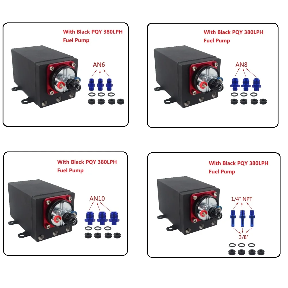 Single Fuel Pump Surge Tank Oil Catch Can with 044 Fuel Pump or 380 LPH Black PQY Fuel Pump With Different Fittings