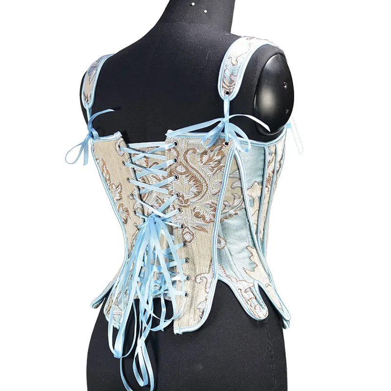 Women Spring Vintage Elegant Slim Floral Sky Blue Vest Retro Court Style Lovely Style Cute Bow Lolita Vests Corset Top