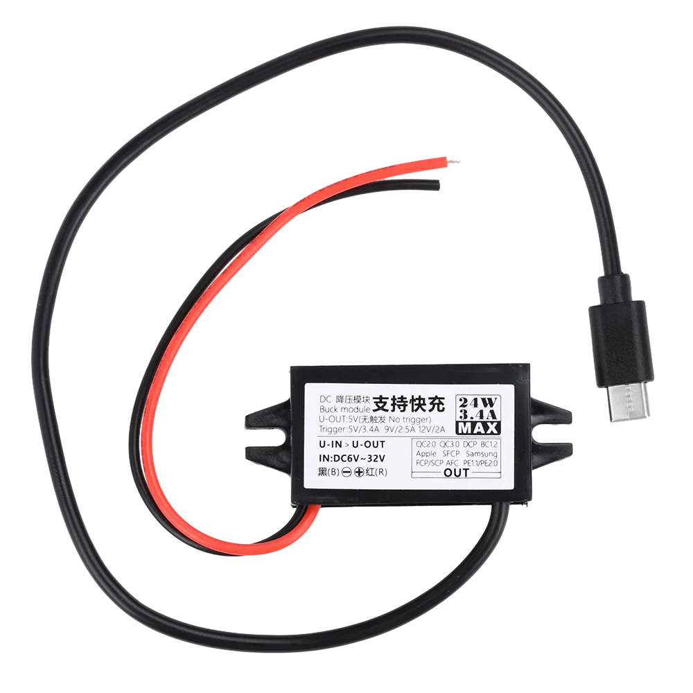 Wasserdichter 6-30V auf 5V 9V 12V 24W Konverter QC2.0/3.0 DC-DC Step Down Modul Netzteil USB-A Buchse/Typ C Stecker