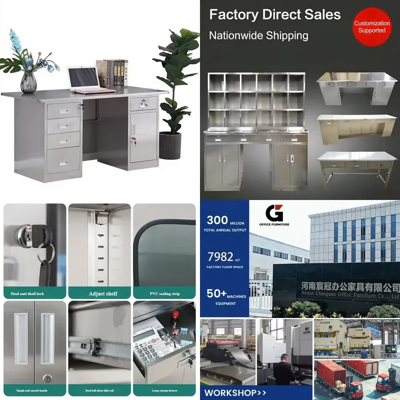 1.4m Stainless Steel Office/Computer Desk 5 Drawers 1 Door School/Laboratory/Hospital Use Dust-Free Worktable