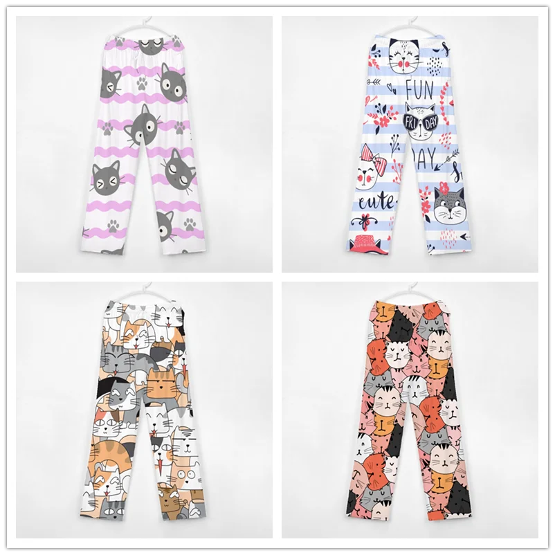 Pantalon de pyjama de dessin animé de chats mignons pour hommes et femmes, pantalon de salon super doux, bas de pyjama unisexe pour le sommeil avec poches, cordon de serrage de proximité