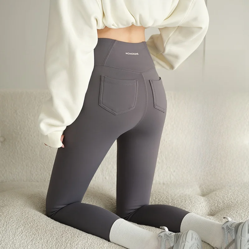 

Thiened Fce Women's Yoga Pants High Waist ket Design Slimming a Long Leggings Autumn Winter Warm Trousers