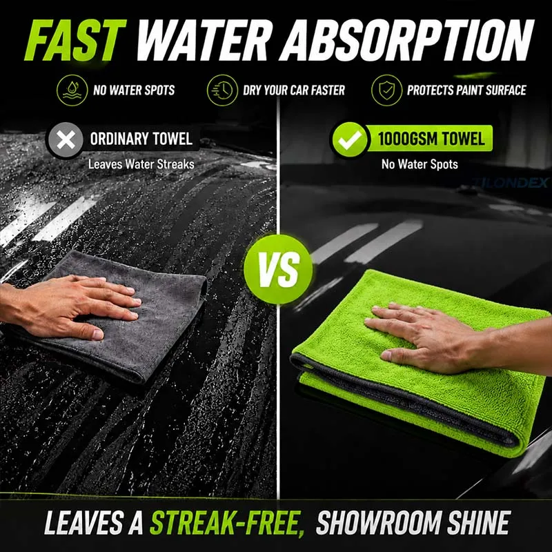 1000GSM Premium Microfiber Car Towel Twisted Loop Drying Towel Dual Sided Paint Safe Auto Detailing Cleaning Cloth