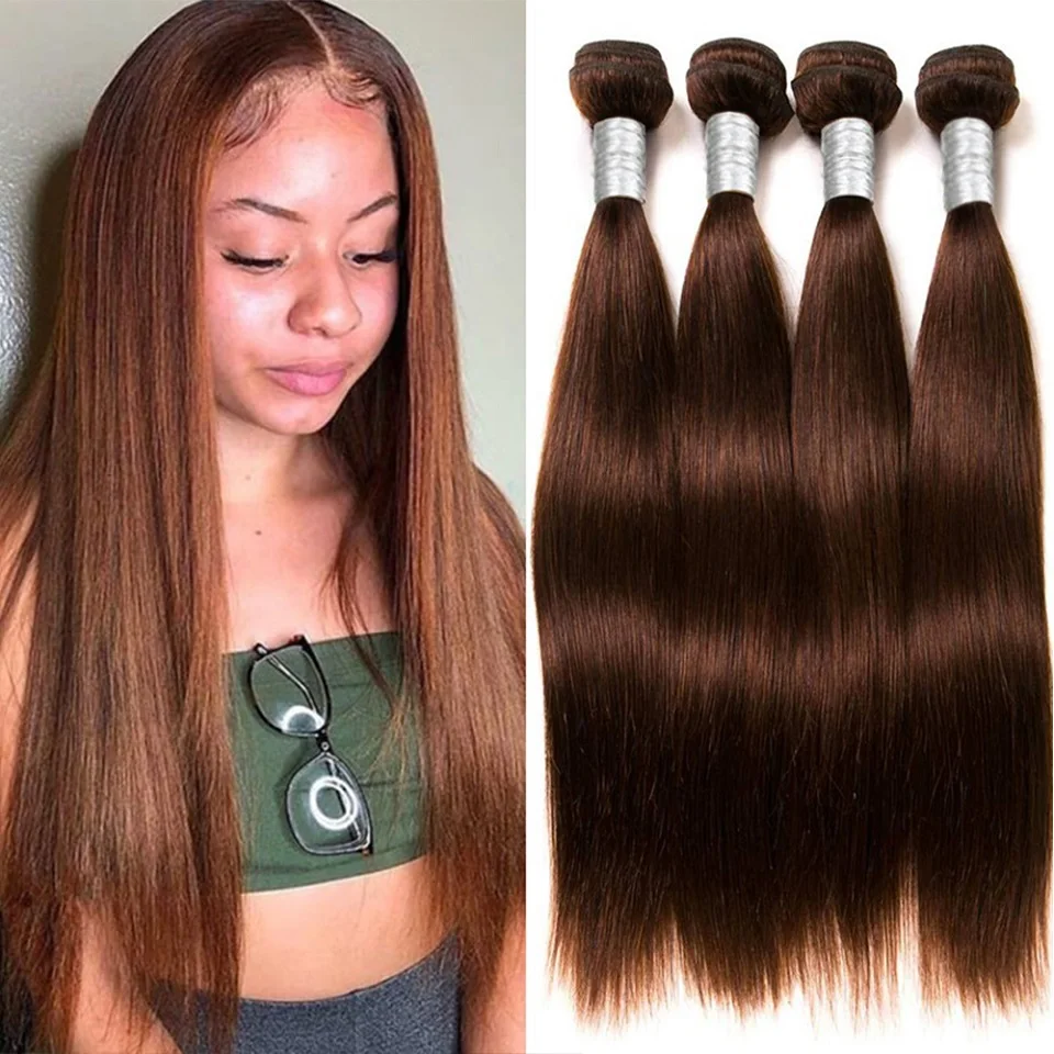 Color 4 Bundles Chocolate Brown Straight Bundles Human Hair Extension Unprocessed 12A Brazilian Virgin Straight Brown Human Hair