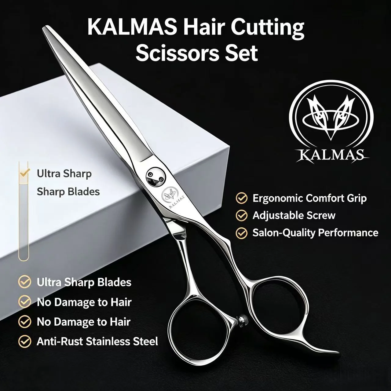 

KALMAS 6 Inch VG10 Steel Professional Barber Haircut Shears Thinning Scissors Set Salon Hair Cutting Tools