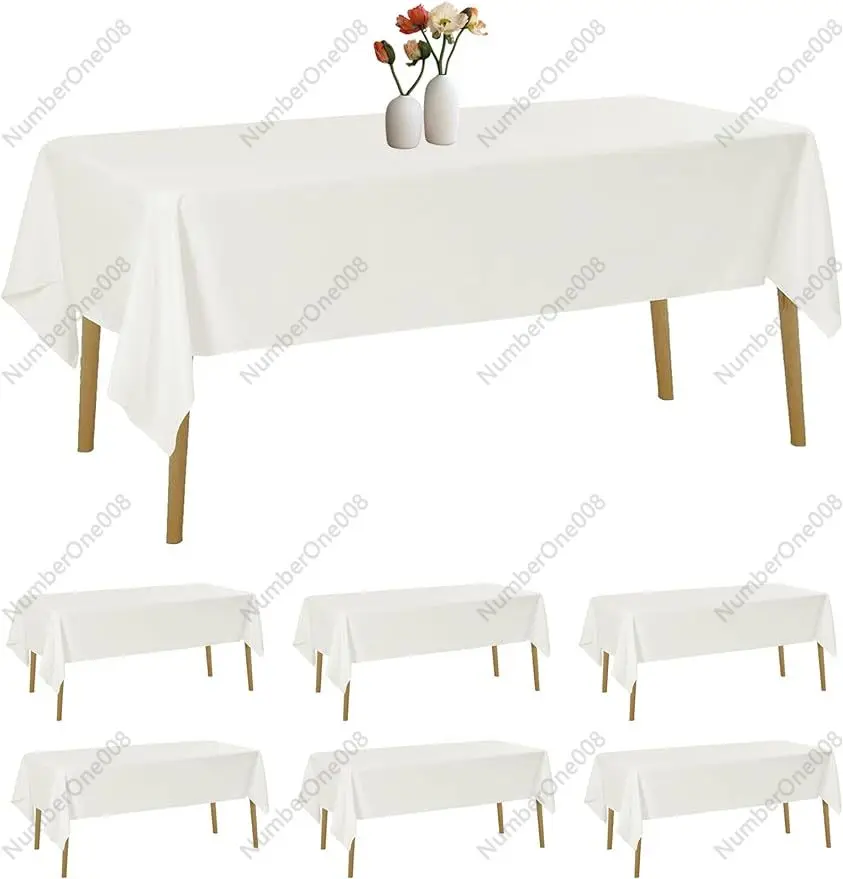 

6 Pack Rectangle Tablecloth 60 x 120 Inches Ivory Table Cloth Stain and Wrinkle Resistant Washable Polyester Fabric Table Cover