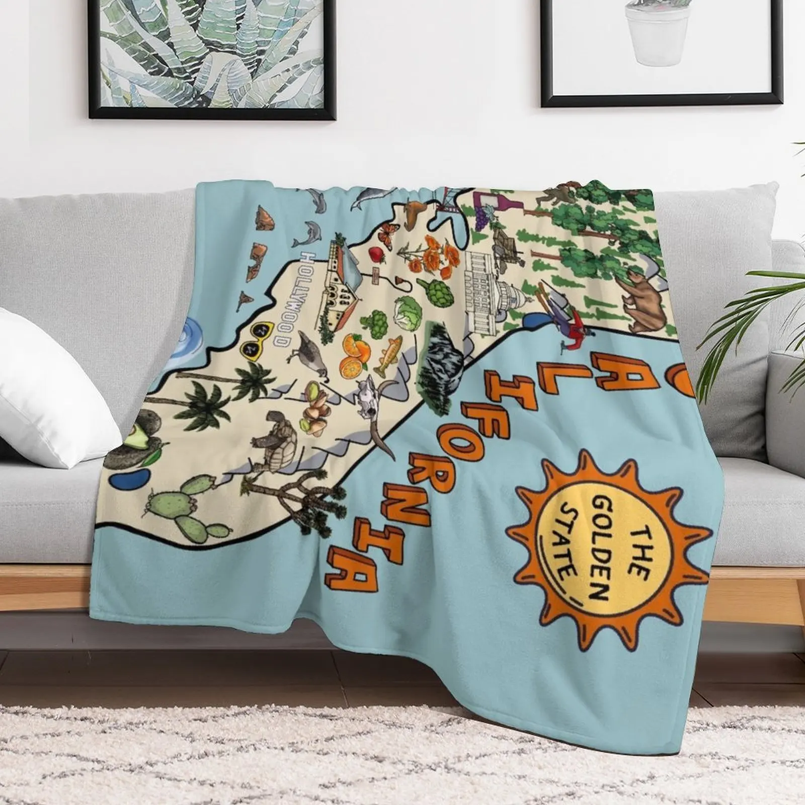 California State Map with Colorful Pictures Throw Blanket Beach blankets ands Luxury St Thermals For Travel Blankets