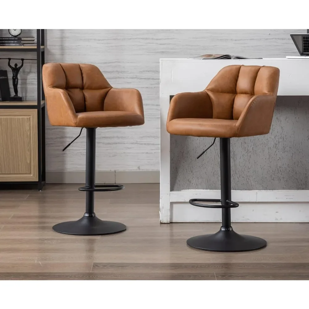 

Modern Swivel Bar Stools Set of 2 Leather Counter Height Barstools with Back and Arms Adjustable Bar Stool Chairs