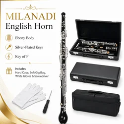Professional English Horn ebony wood Alto Oboe F Key Silver plated Keys Woodwind cloth plush velvet lined with Gloves Case