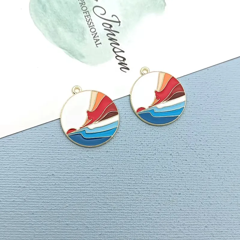 10pcs Fashion Summer Minimalist Metal Enamel Colorful Landscape Sun Earrings, Girls' Boutique Cat Wave Jewelry Accessories