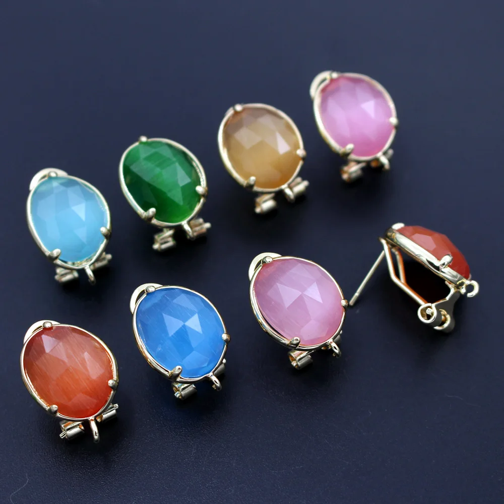 6pair Gold Plated Color Cats Eye Stone Earrings with Open Loop Connectors DIY For Women Bridal Drops Wedding Earrings