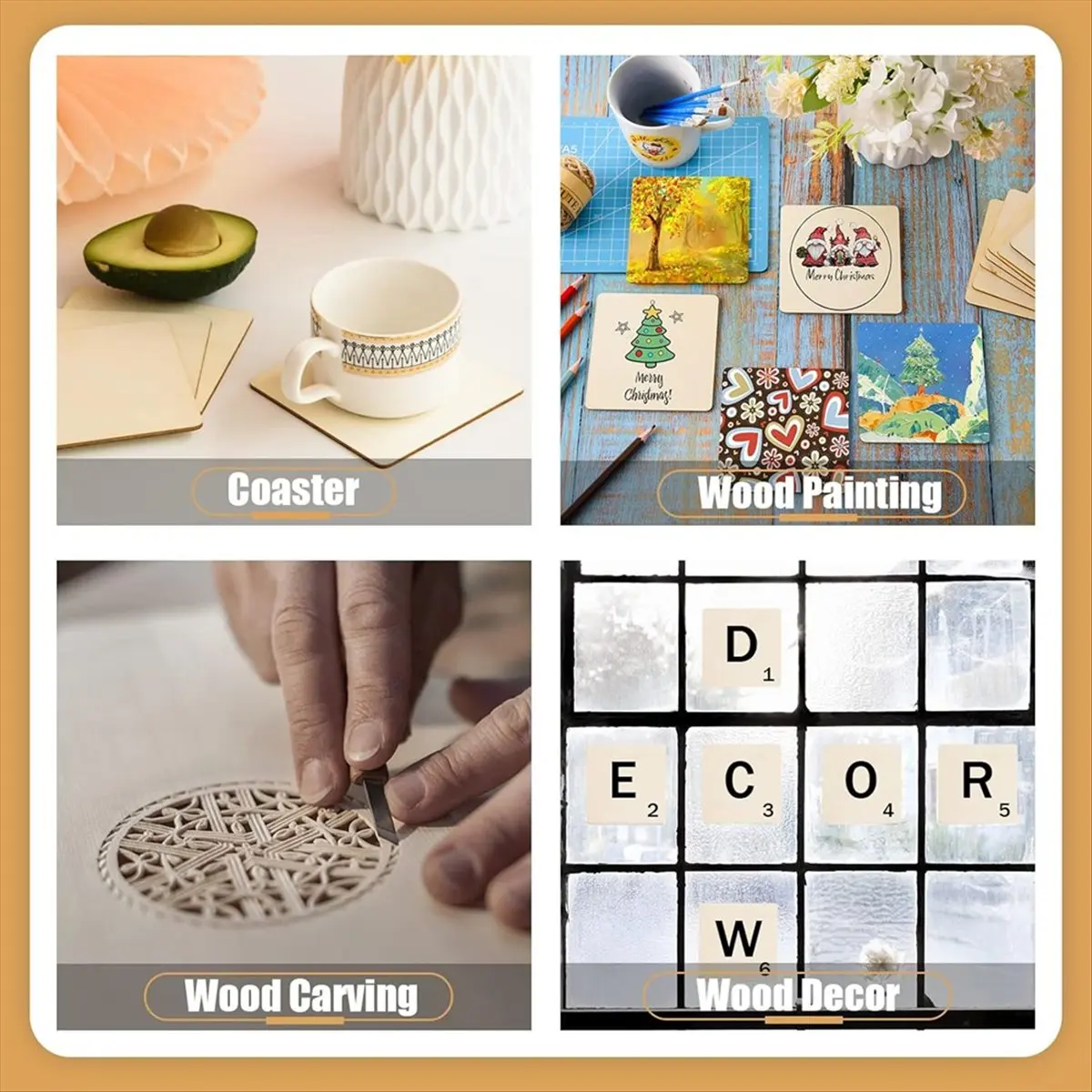 【HOT N07R】 80 Pcs Unfinished Wood Pieces 4x4Inch Blank Wood Squares for DIY Crafts, Painting, Engraving, Holiday Decor, Coasters