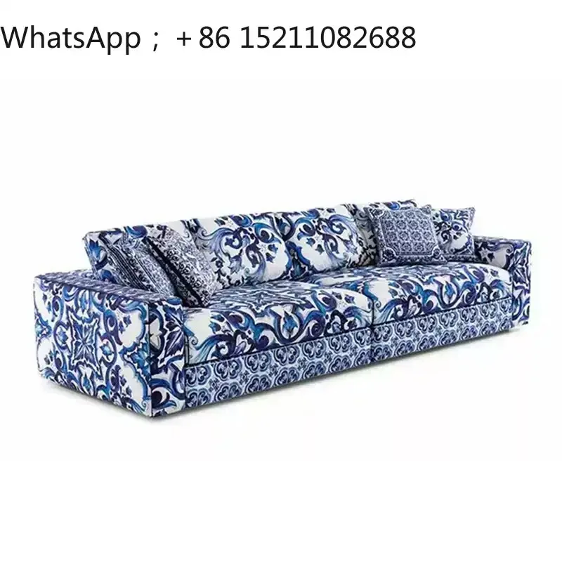 SCY high-end blue and white porcelain fabric sofa villa mansion artistic home backrest sofa