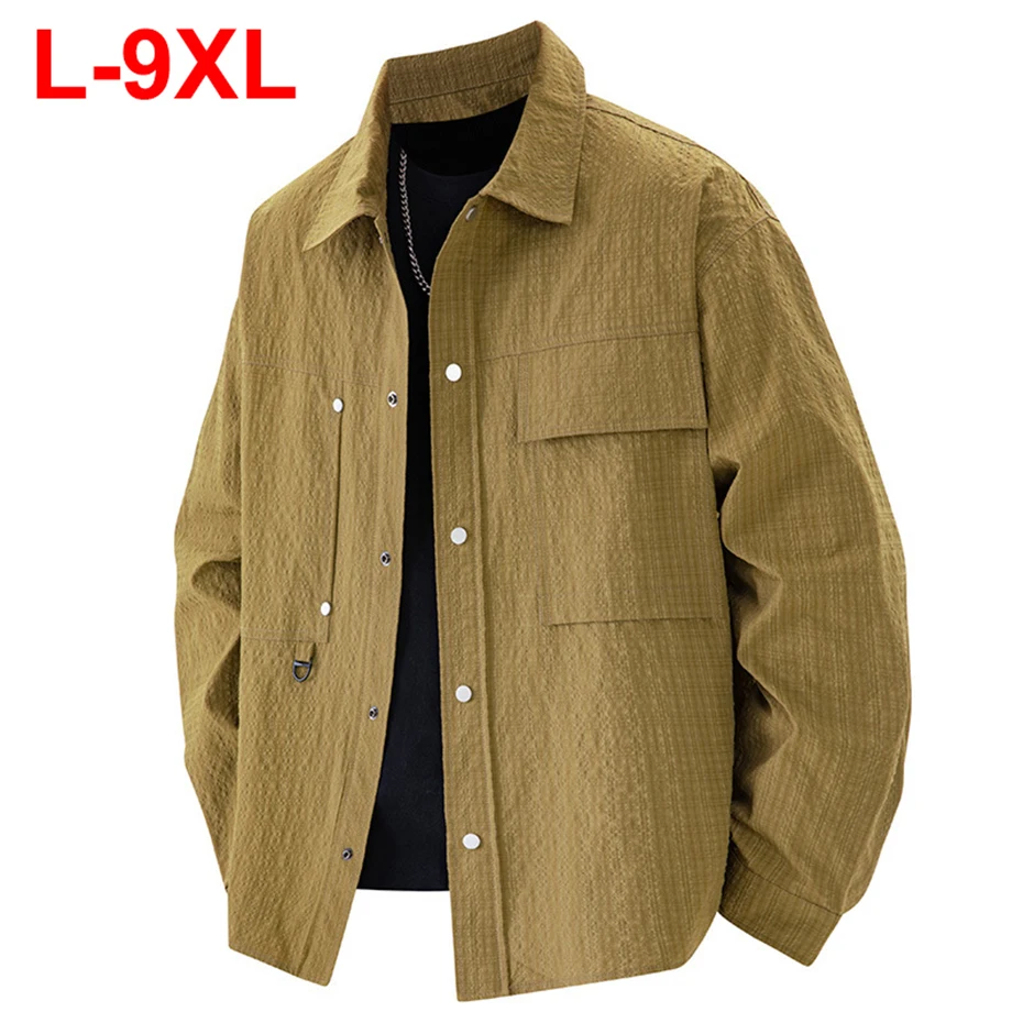 

9XL Plus Size Men Shirts Spring Autumn Loose Long Sleeve Shirts Button Up Blouse Man Big Size 8XL Shirts