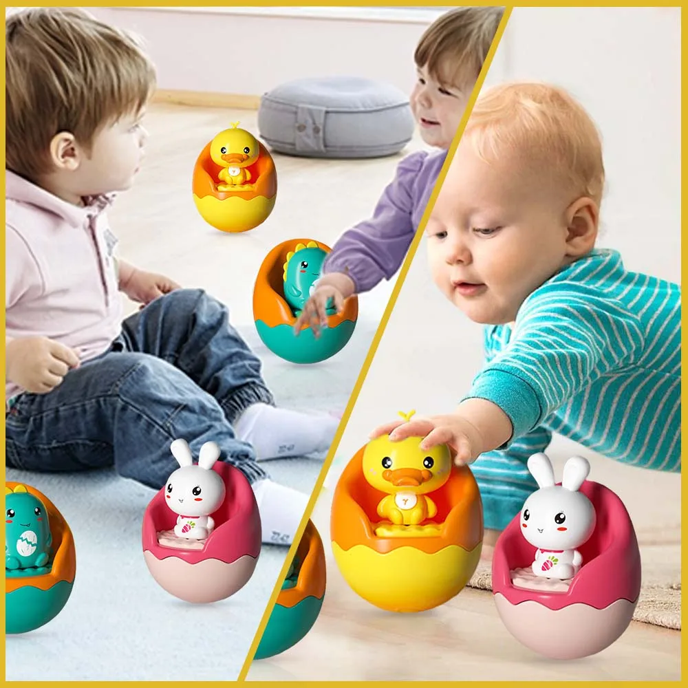 3Pcs Tumbler Toy campane integrate Cute Bunny Duck Dinosaur Shaped Tummy Time Wobble Toys Tumbler Wobble Toys che può giocare in