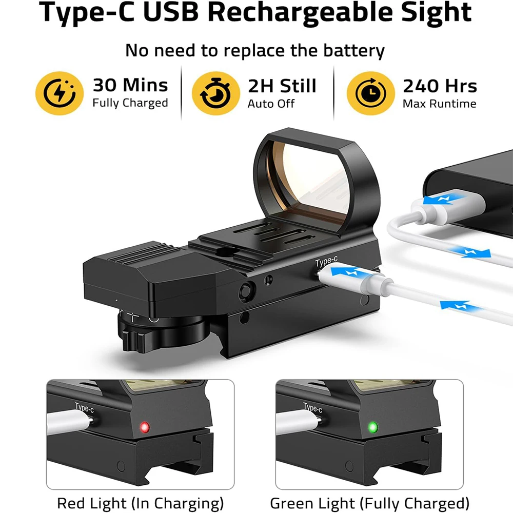 1x22x33mm Red Dot Sight Rechargeable Optics Gun Scope 4 Reticles Collimator Reflex Sight Airsoft Hunting Rifle Scope