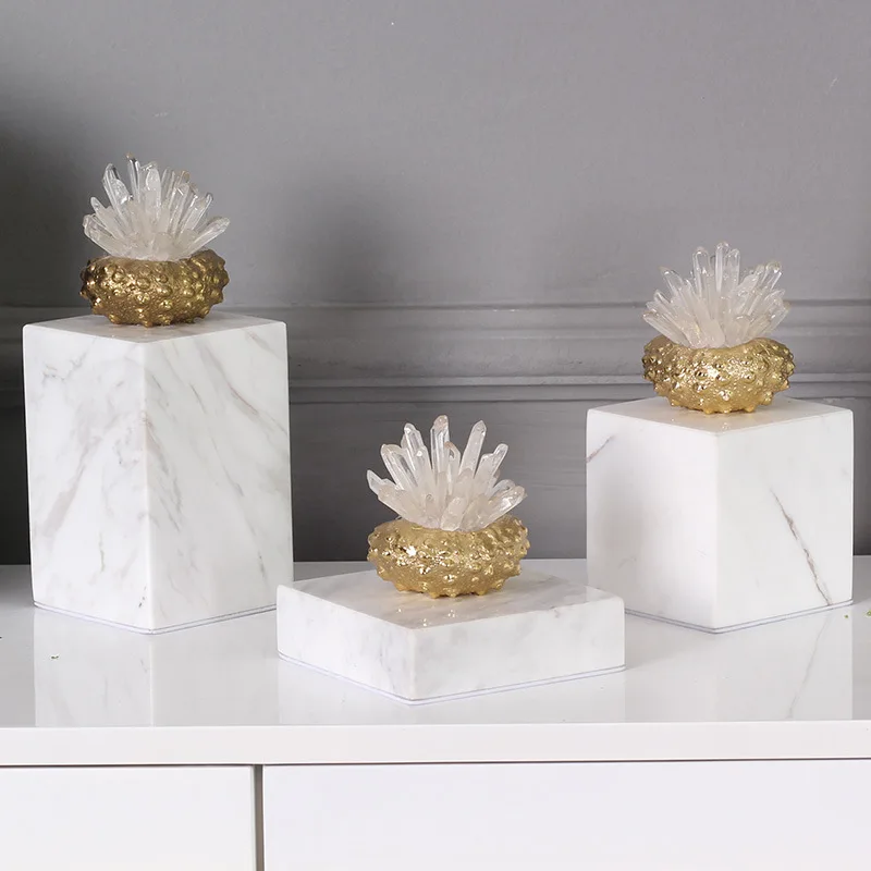 Brass Sea Urchin Crystal Flower Sculpture Ornaments Metal Figurine Decorative Figurines Home Decoration Accessories