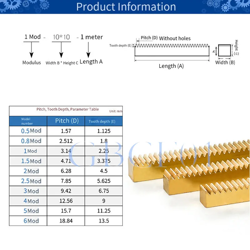 1 Mod Brass Gear Rack 1 Module Copper Straight Teeth Drive Rack Length 200mm-500mm Gear Rack Straight Rack Industrial Gear Rack