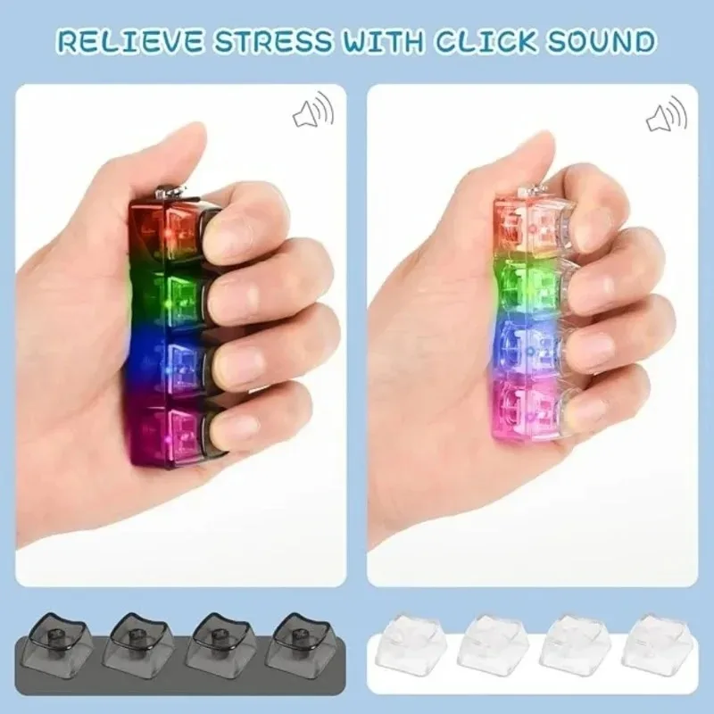 LED Keyboard Keychain Fidget Toy Crystal Clicker Sensory Toy for Stress Relief Keyboard Keychain Fidget Gadget for Adults Kid||| view 3