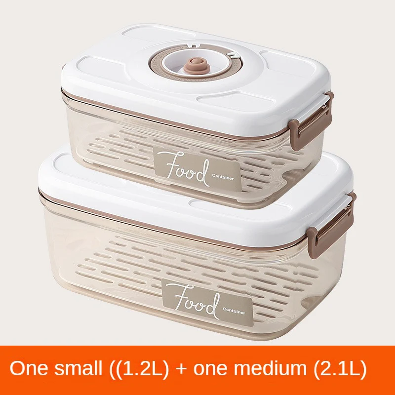 Kitchen Large Capacity Food Storage Container Vacuum Storage Box with Drain Net Food Dispenser Transparent Sealed Tank Organizer