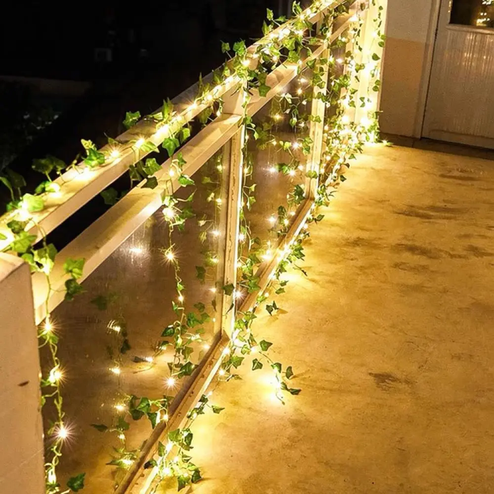 Artificial Greenery Ivy Led Light Solar Powered Flexible Vine Lamp Waterproof Outdoor Garden Wall Fence Party Wedding Decoration