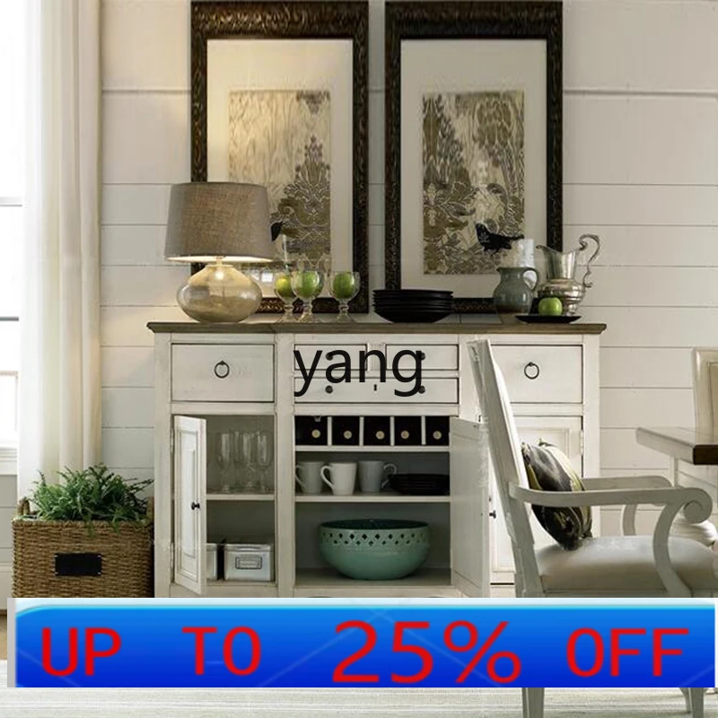 Lmm  retro and old solid wood dining side wine cabinet integrated upper and lower cabinet combined dish bowl locker