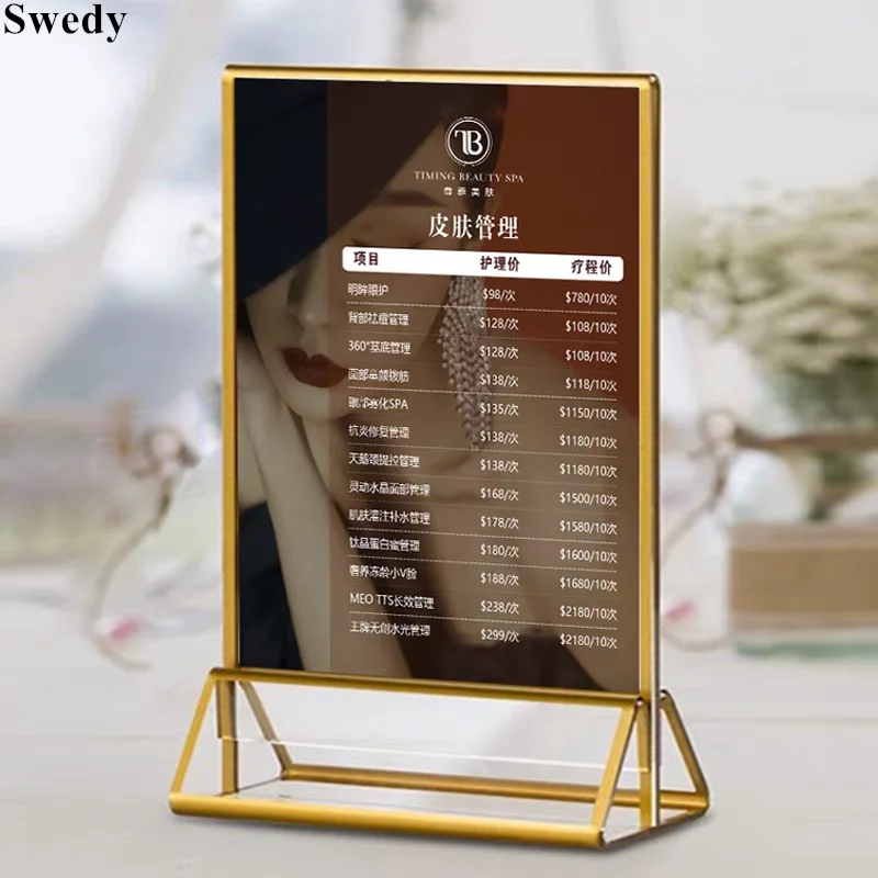 4 Pieces A5 148x210mm Restaurant Table Menu Poster Holder Price Frame Gold Flyer Holder Acrylic Sign Holder Display Stand