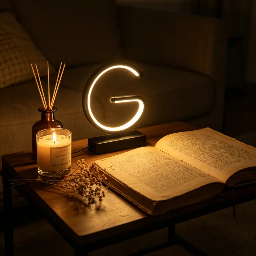 1Pc Minimalist Letter G LED Neon Table Lamp, Dimmable Warm Ambient Light, USB Powered Decor Lamp for Bedroom, Living Room