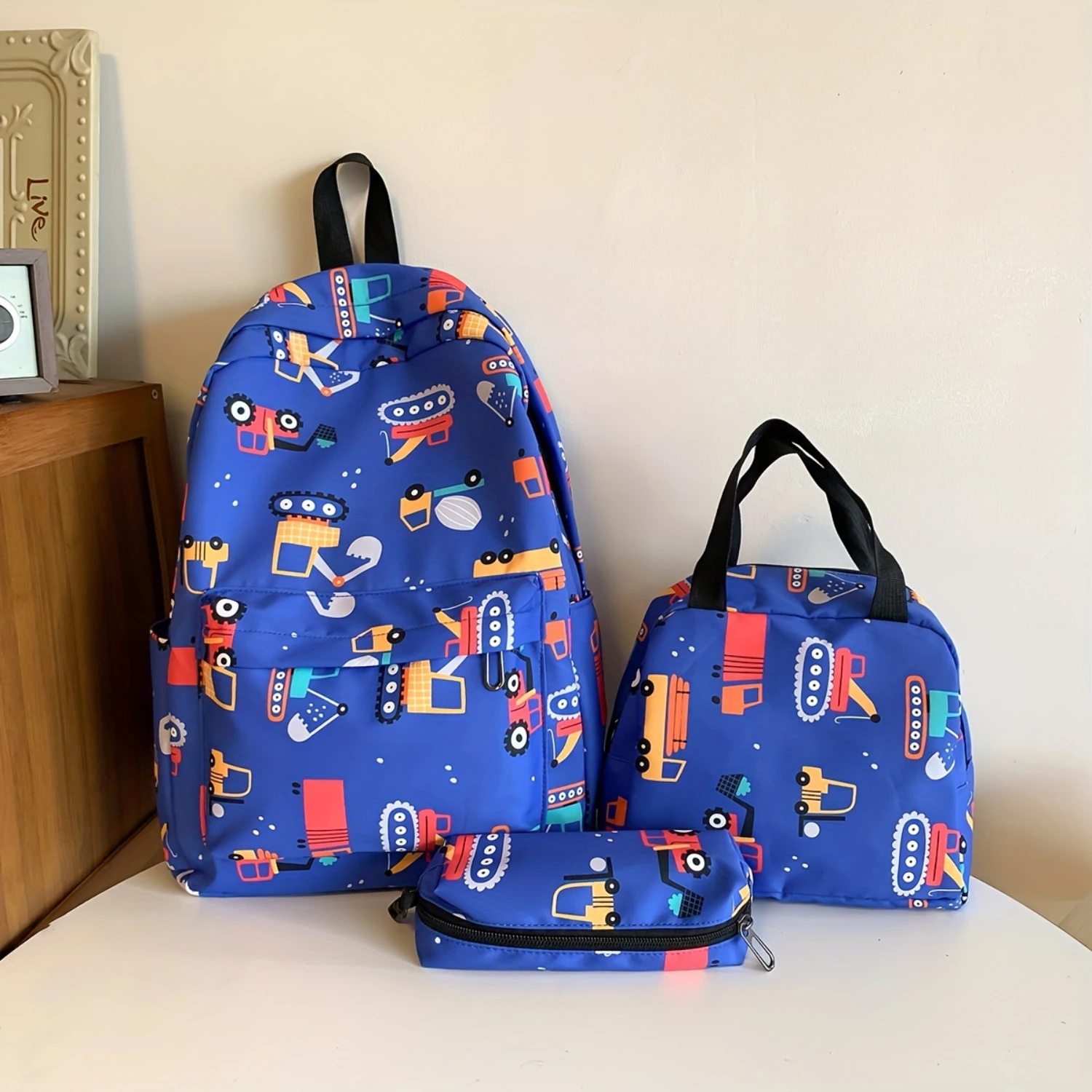 

3pcs Cartoon Backpack Handbag Pencil Bag Set, Car Dinosaur Print Daypacks for Men Women, Summer Leisure Travel, School, Girls Bo