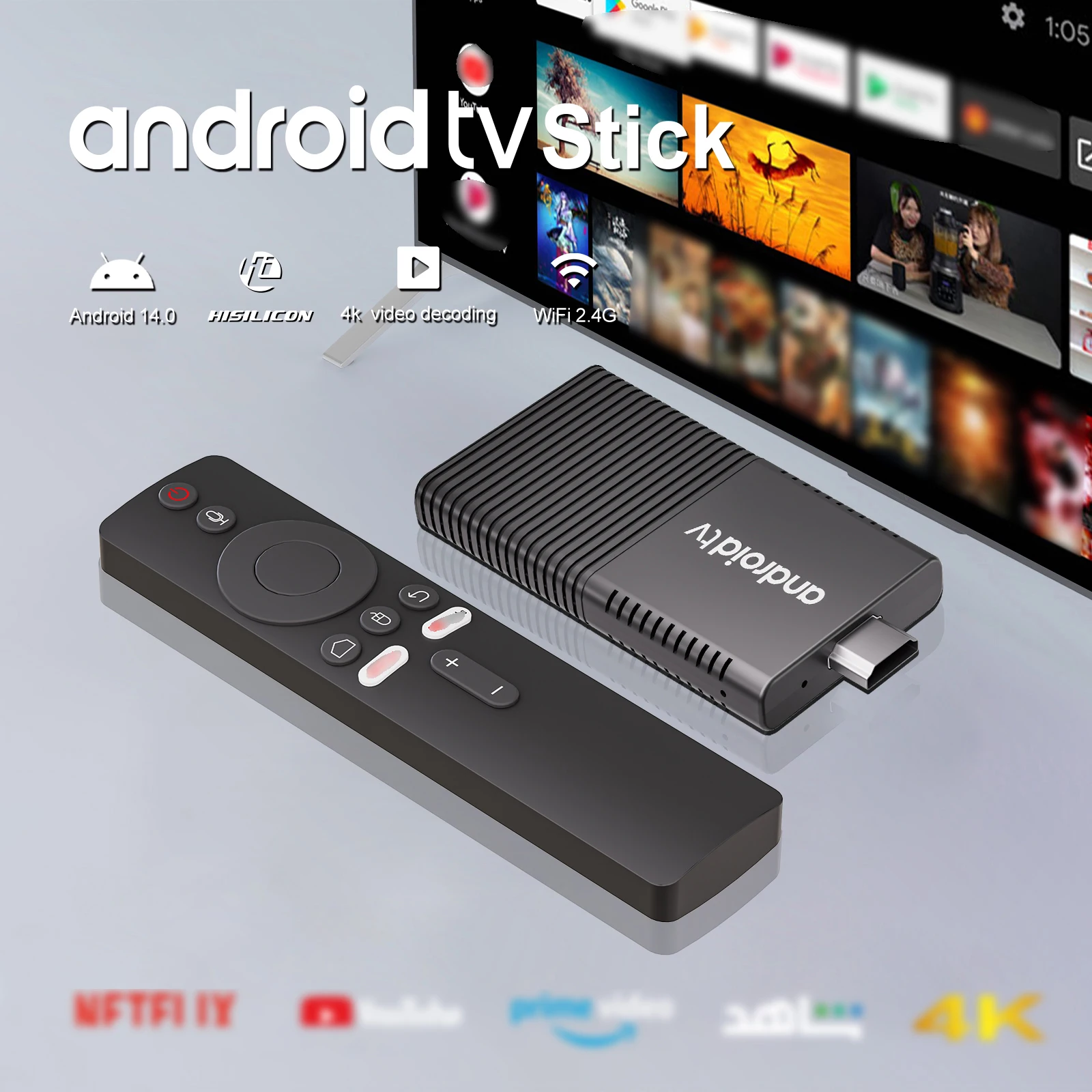 Velec I96 D17 TV Stick Android 14 8+128GB Decodificación de Video 8K Control Remoto por Voz Reproductor Multimedia de Transmisión en Tiempo Real de Cuatro Núcleos para Netflix y YouTube