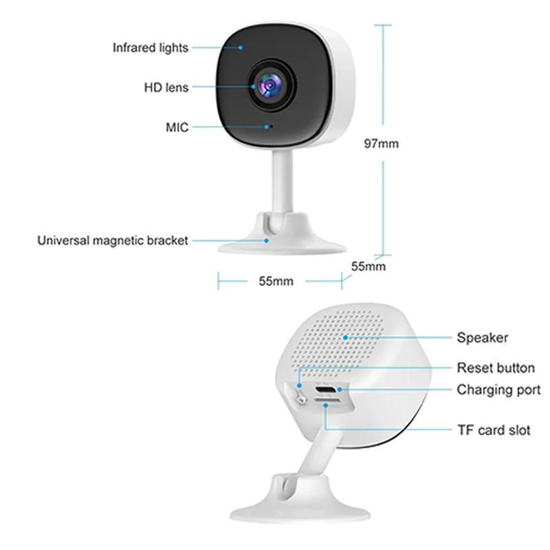3MP Wireless Magnetic Security Camera 2.4G WiFi Mini IP Camera Color Night Vision Motion Tracking Surveillance Indoor Monitor